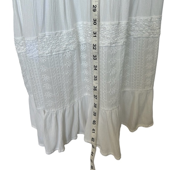 Knox Rose boho white lace tiered drawstring waist embroidered midi dress - M - Picture 9 of 11